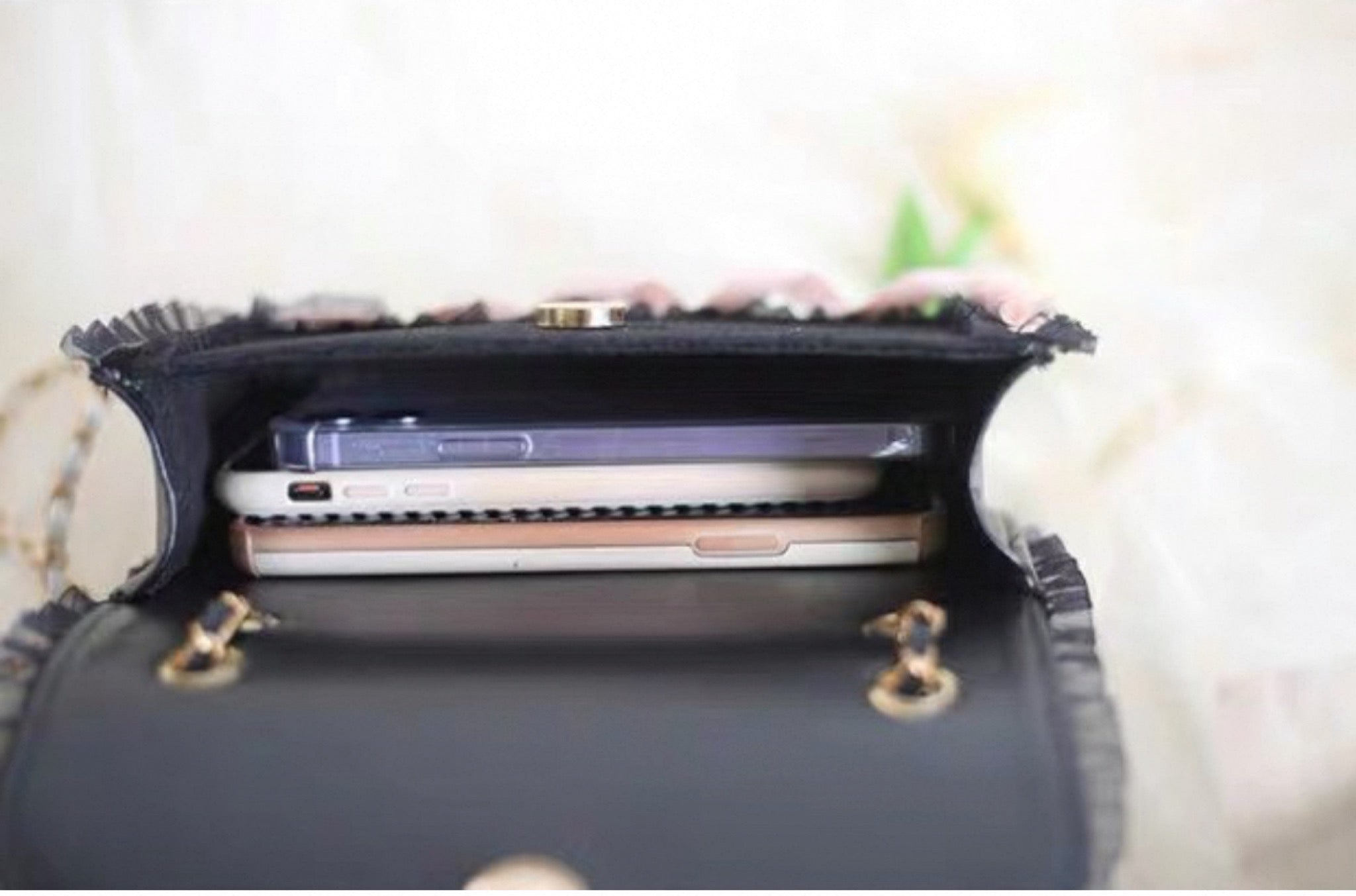 Sweet Lolita Lace Bow Shoulder Bag with Pearl Chain Handmade Japanese JK Crossbody Purse