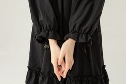 Gothic Lolita Black Dress for Women Long Sleeve Ruffled Moon Bow Dress Cute Kawaii Cosplay Outfit