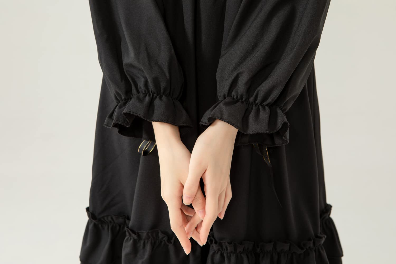 Gothic Lolita Black Dress for Women Long Sleeve Ruffled Moon Bow Dress Cute Kawaii Cosplay Outfit