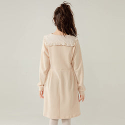 Sweet Peter Pan Collar Dress Kawaii Long Sleeve Cream Bow Tie Dress for Girls