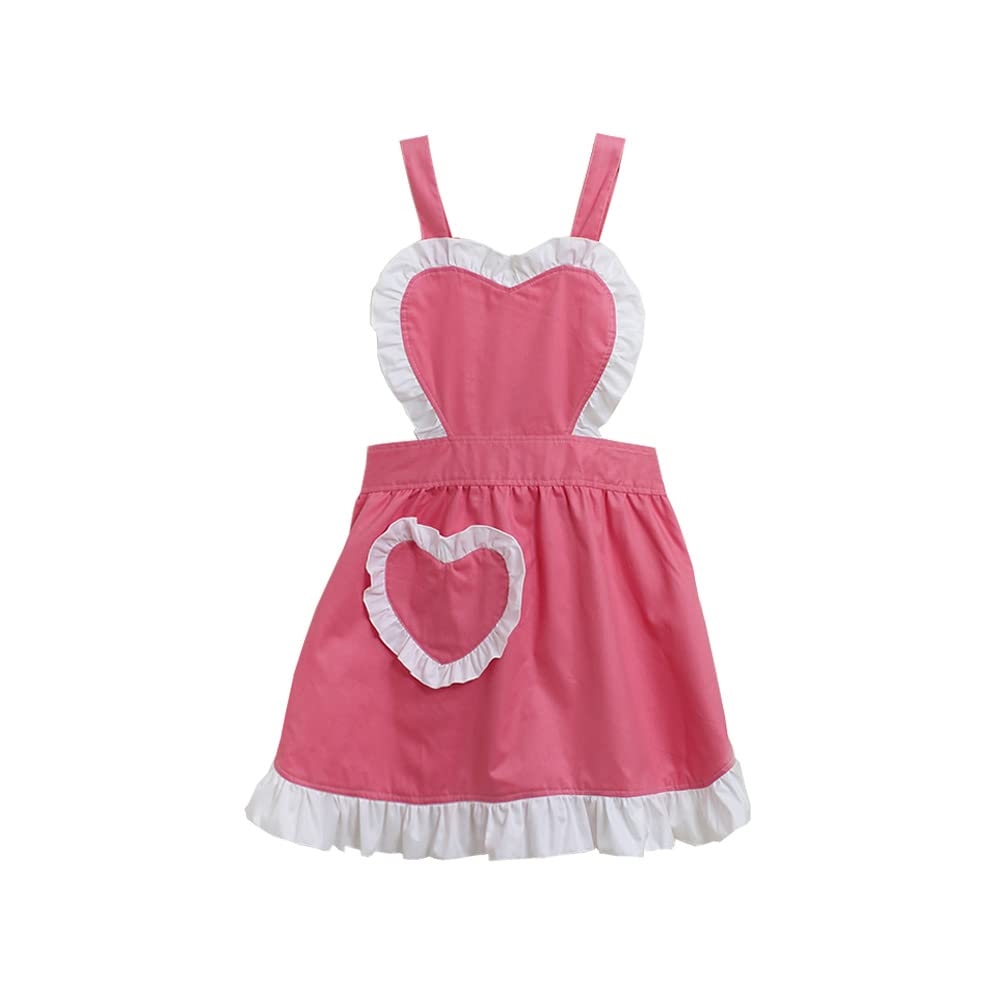 Cute Women's Apron Heart Pocket Lace Edge Cosplay Maid Dressing Apron Backless