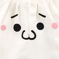 Kawaii Cartoon Face Bloomer Shorts Ruffle Hem White Cotton Pajama Style