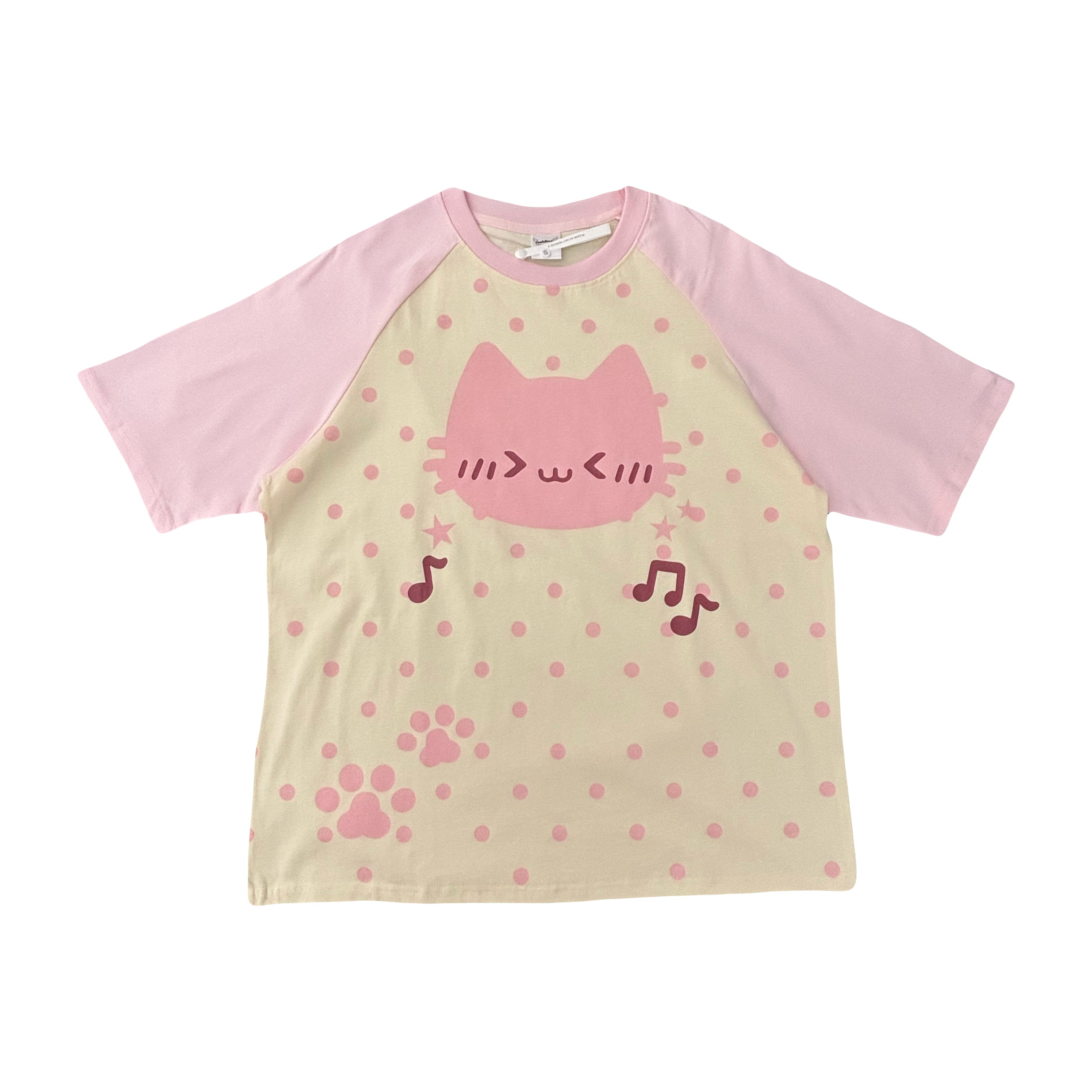 Cream kitty dots cotton T-shirt