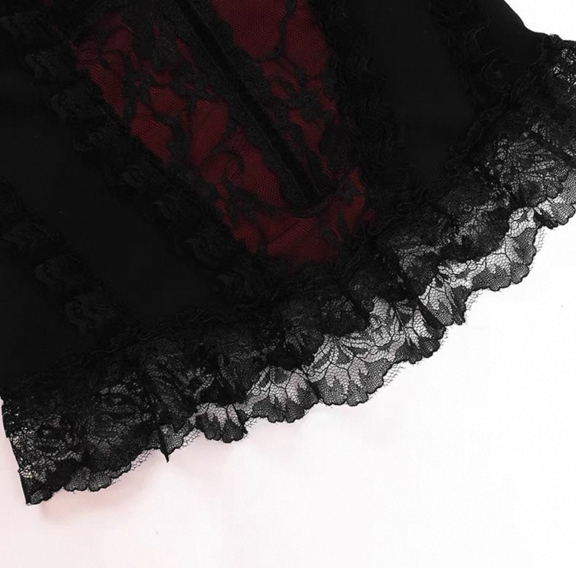 Gothic Lace Halter Corset Top for Women Dark Red Black Bustier Tank with Cross Pendant Vampcore Duchess Aesthetic