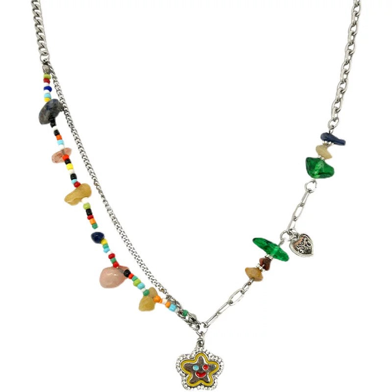 Kawaii Black Cat Rainbow Star Necklace Colorful Y2K Statement Jewelry Harajuku Style Layered Chain