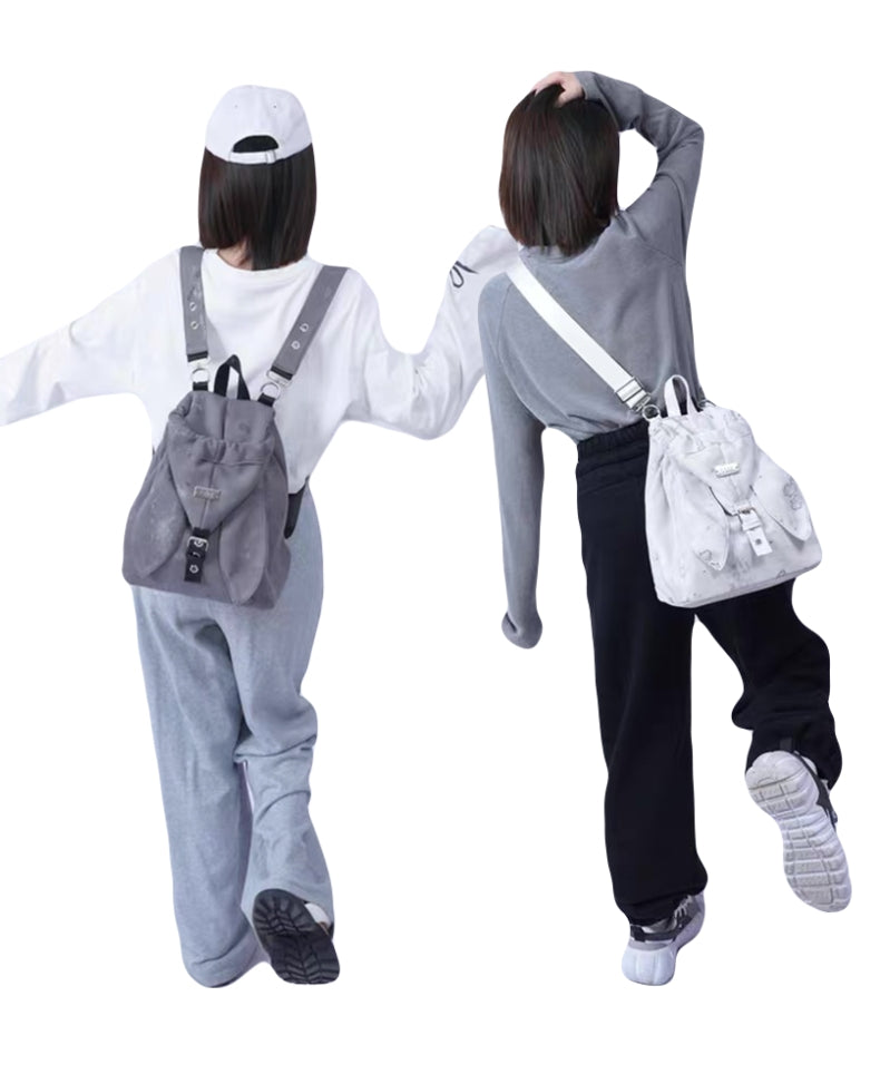 Harajuku Rabbit Ear Cotton Backpack Kawaii Dual-Use Shoulder Bag for Girls