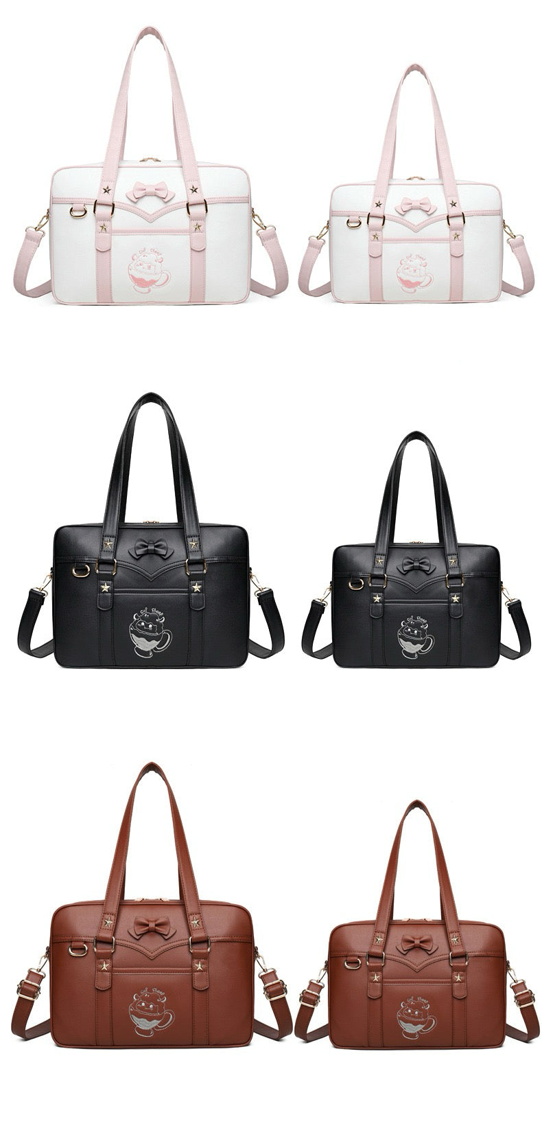 Kawaii Embroidered Bow Shoulder Bag for Girls Japanese JK School Uniform Style Satchel