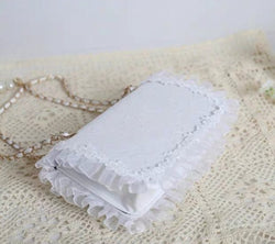 Sweet Lolita Lace Bow Shoulder Bag with Pearl Chain Handmade Japanese JK Crossbody Purse