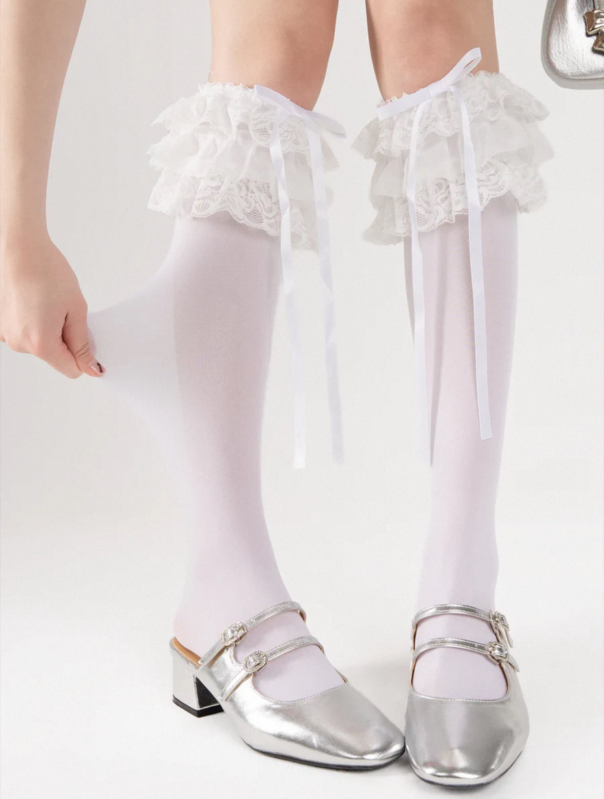 Lolita-style over-knee socks with lace ruffles and ribbon bows kawaii thigh-high stockings for women