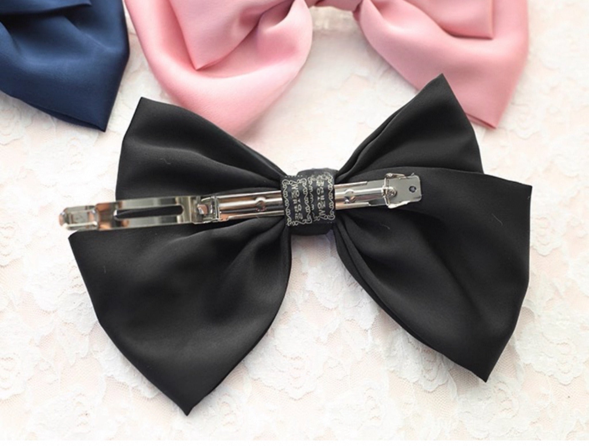 Elegant Japanese Style Large Satin Bow Hair Clip Lolita & JK Back Headpiece