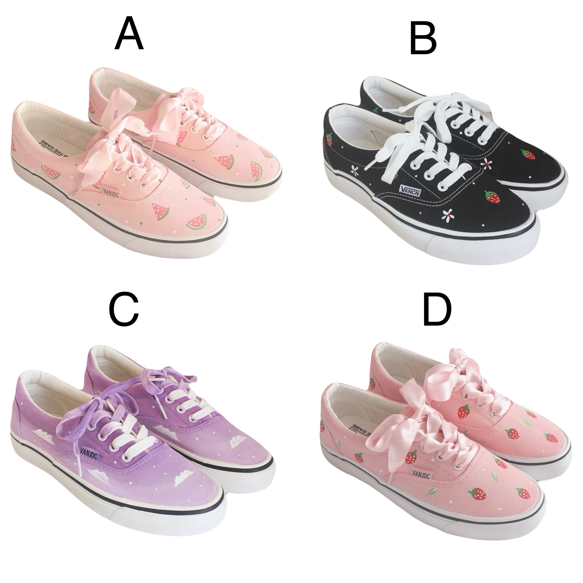 Cute Summer Fruit Canvas Sneakers for Women Hand-Painted Graffiti Style Low-Top Casual Shoes