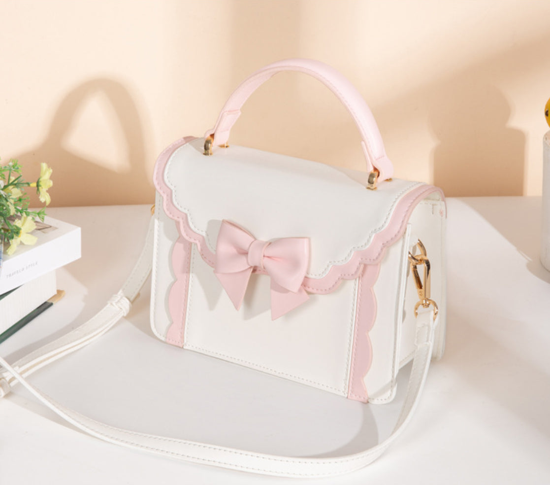 Sweet Lolita Bow Accordion Satchel Cute PU Leather Shoulder & Crossbody Bag