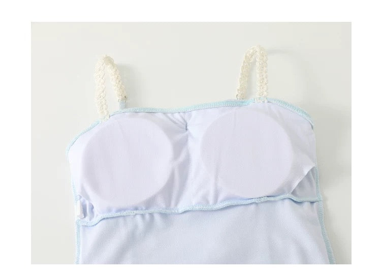 Vintage Style Ruffle One-Piece Swimsuit with Bow – Cute Retro Bathing Suit Summer Beachwear