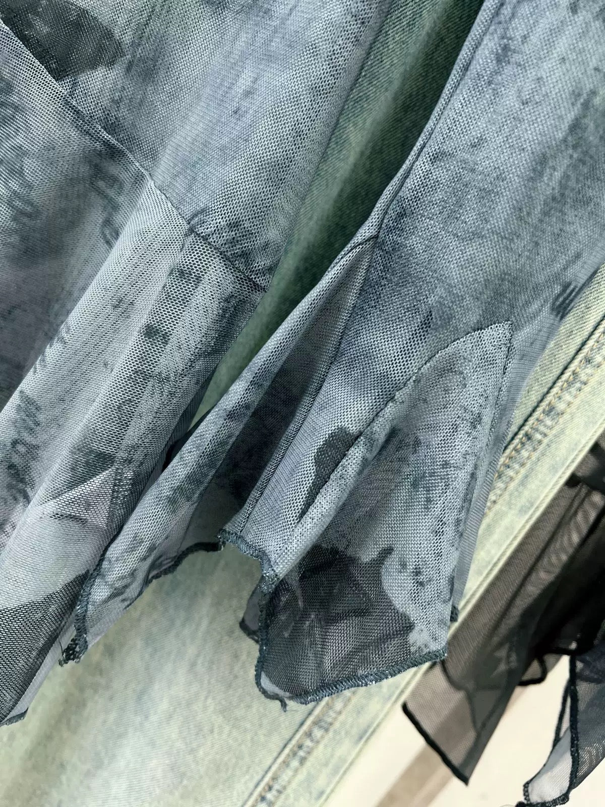 Y2K Sheer Mesh Butterfly Print Top Asymmetric Off-Shoulder Slim Fit See-Through Ruffle Sleeve Tee for Women