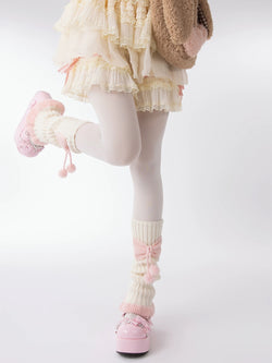 Sweet Lolita Knit Leg Warmers with Bow Pom-Pom Slouch Socks for Girls JK Outfits