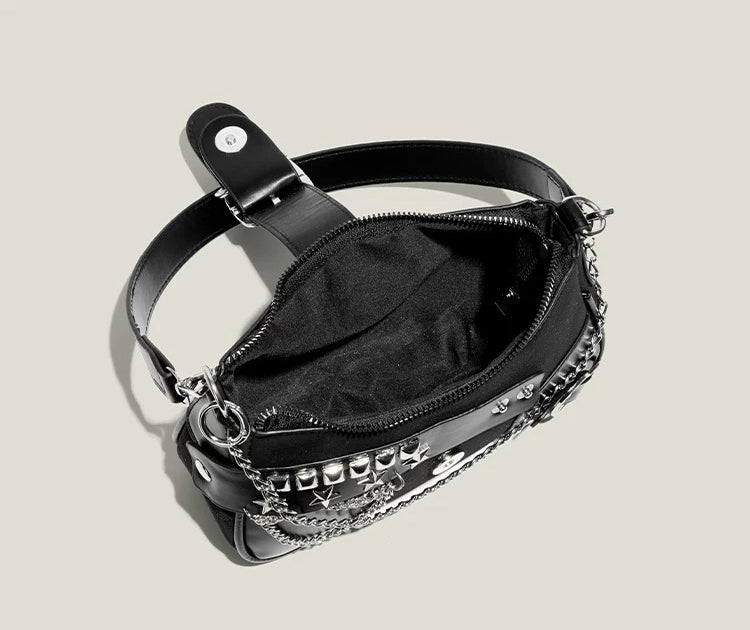 Women Casual Y2K Heart Buckle Shoulder Bag Chain Decor PU Underarm Purse for Girls