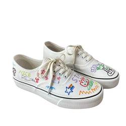 Hand-Painted Doodle Canvas Sneakers Cute Casual Unique Graffiti Flat Shoes for Women