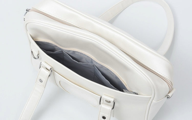 Kawaii Heart Embroidery JK School Shoulder Bag Japanese PU Leather Crossbody Tote for Daily Commuting