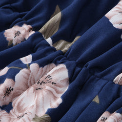 Floral Chiffon Midi Dress for Women V-Neck Split Hem Short Sleeve Summer Dress