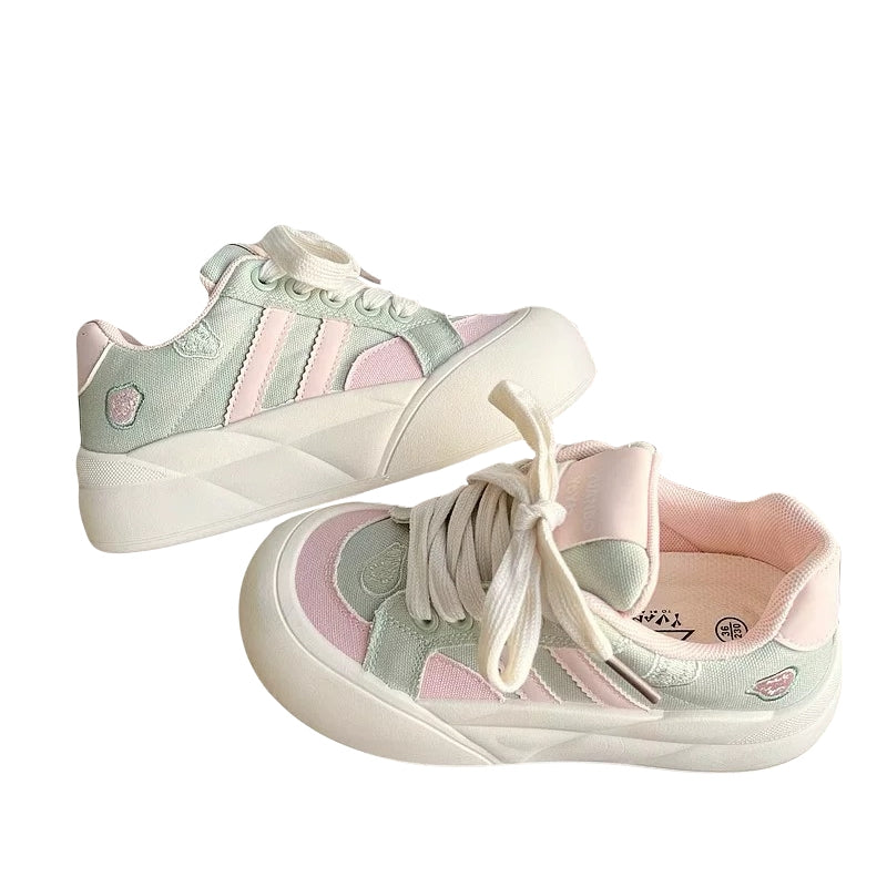 Korean Style Platform Canvas Sneakers for Women Cute Thick Sole Casual Shoes