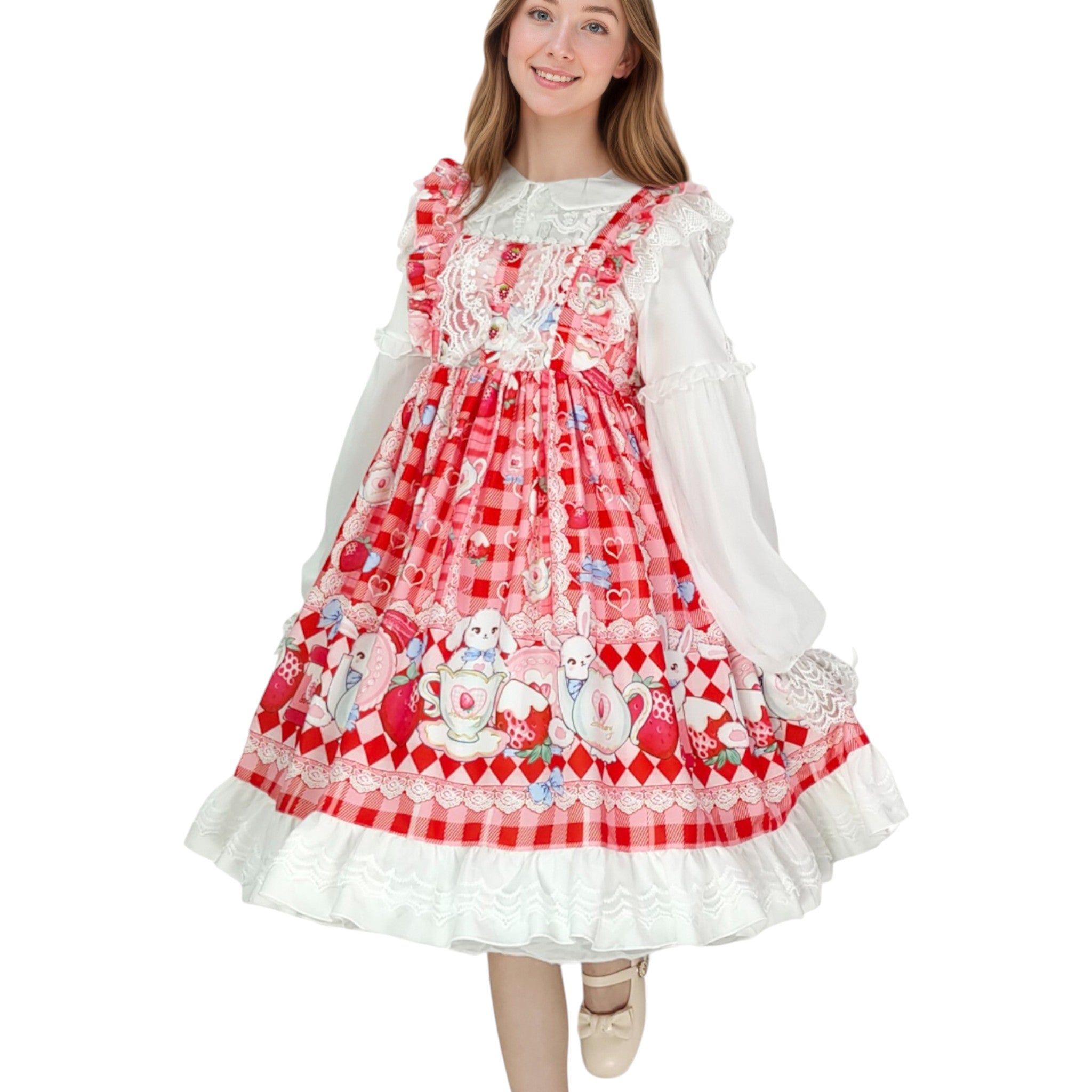 Women Girls Lolita Dress Lace Ruffle Frill Pleat Japanese Lovely Kawaii Cosplay Sweetheart Style