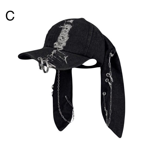 Cute Streetwear Bunny Ear Denim Baseball Cap Washed Graffiti Hip Hop Style Hat