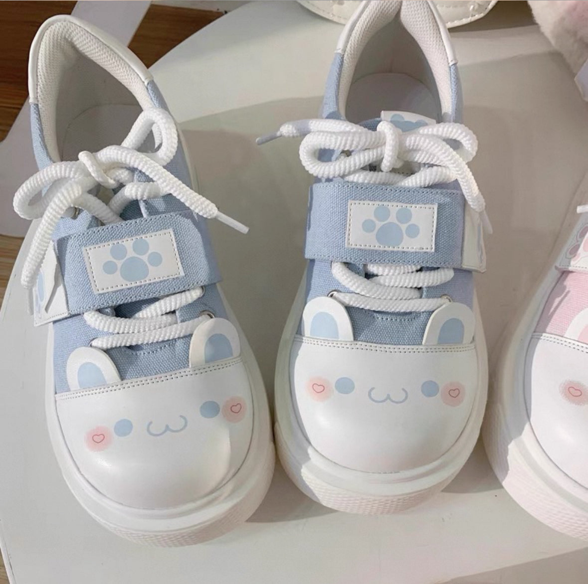 Kawaii Canvas Platform Sneakers Cute Cat Paw Face Print Big Toe Lolita Shoes for Girls