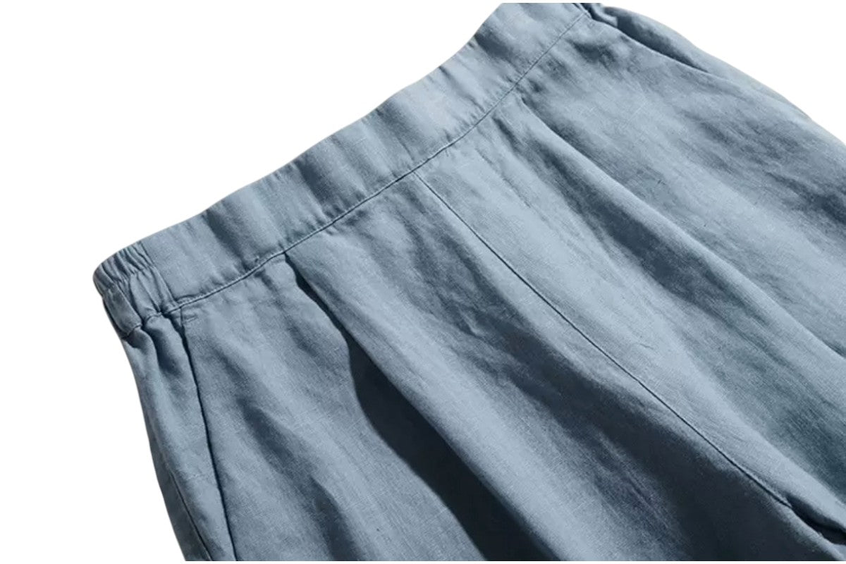 Wide-Leg Pants Women 100% Linen Cropped Trousers Summer Loose Fit High Waist