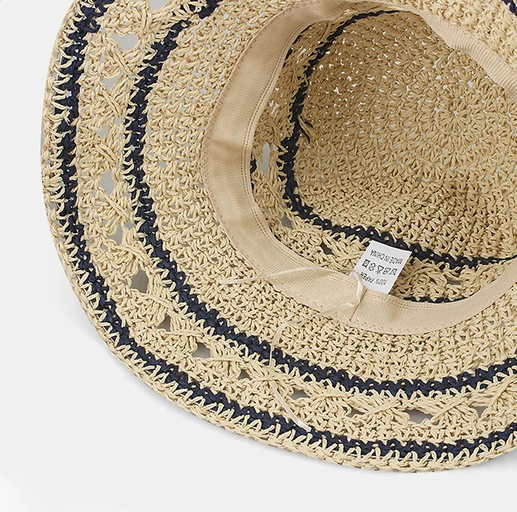 Hollow Out Straw Bucket Hat for Women Summer Beach Sun Hat Breathable Woven Fisherman Cap