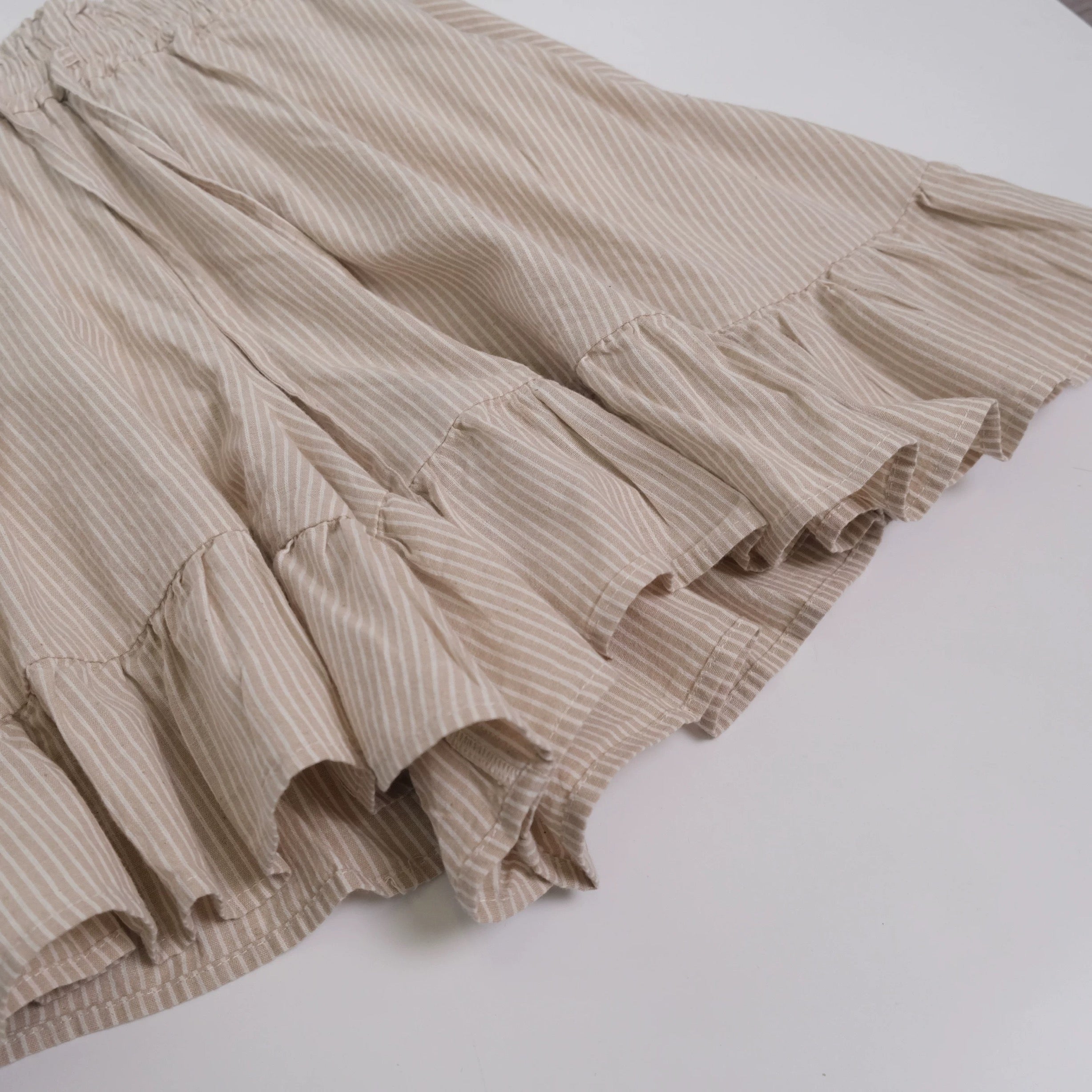 Kawaii Ruffled Striped Skort with Bow Tie Sweet Casual High Waist Summer Shorts for Girls