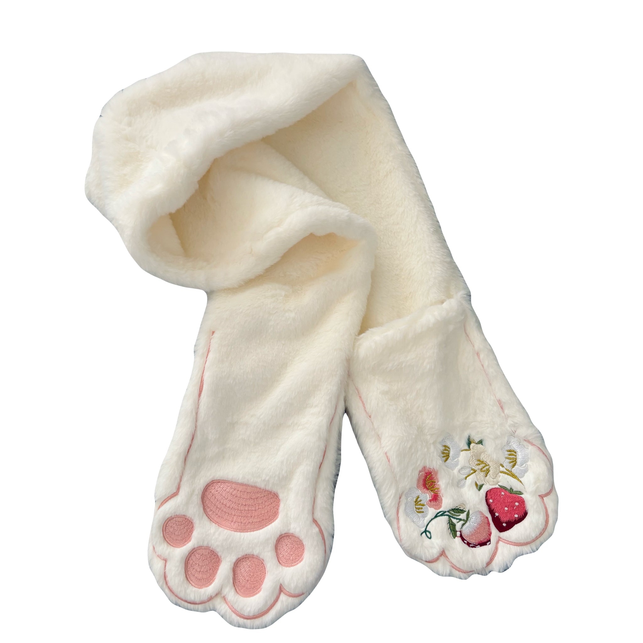 Fluffy cat paws embroidery pocket scarf