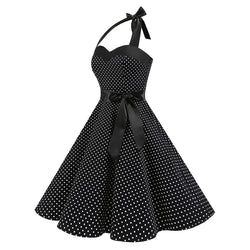 Long Retro Polka Dress For Ladies Lace Up A-line Bow Off Shoulder Party Dresses
