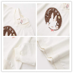Kawaii Bunny Sweatshirt with Fake Layered Collar Cute Long Sleeve Pullover for Girls