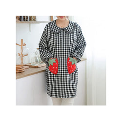 Big Strawberry Pattern Loose Plaid Apron for Woman Sweet Doll Collar Dress Apron