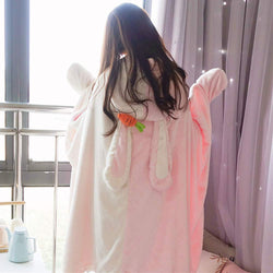 Cute Bunny Super Soft Hooded Shawl Lolita Warm Comfy Fleece Wearable Coat