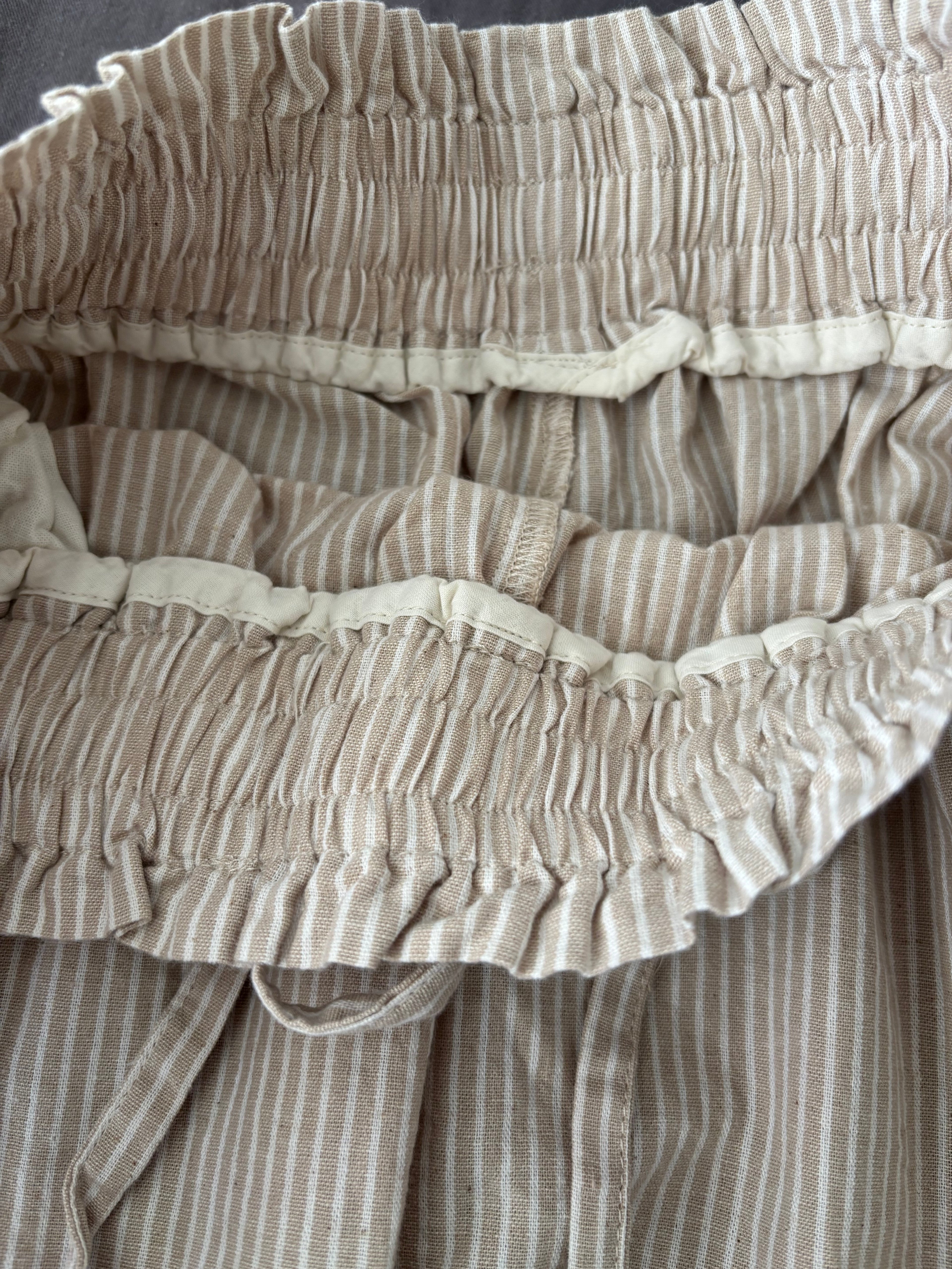 Women tan strip ruffle cotton A-line skort