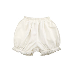 Kawaii Cartoon Face Bloomer Shorts Ruffle Hem White Cotton Pajama Style