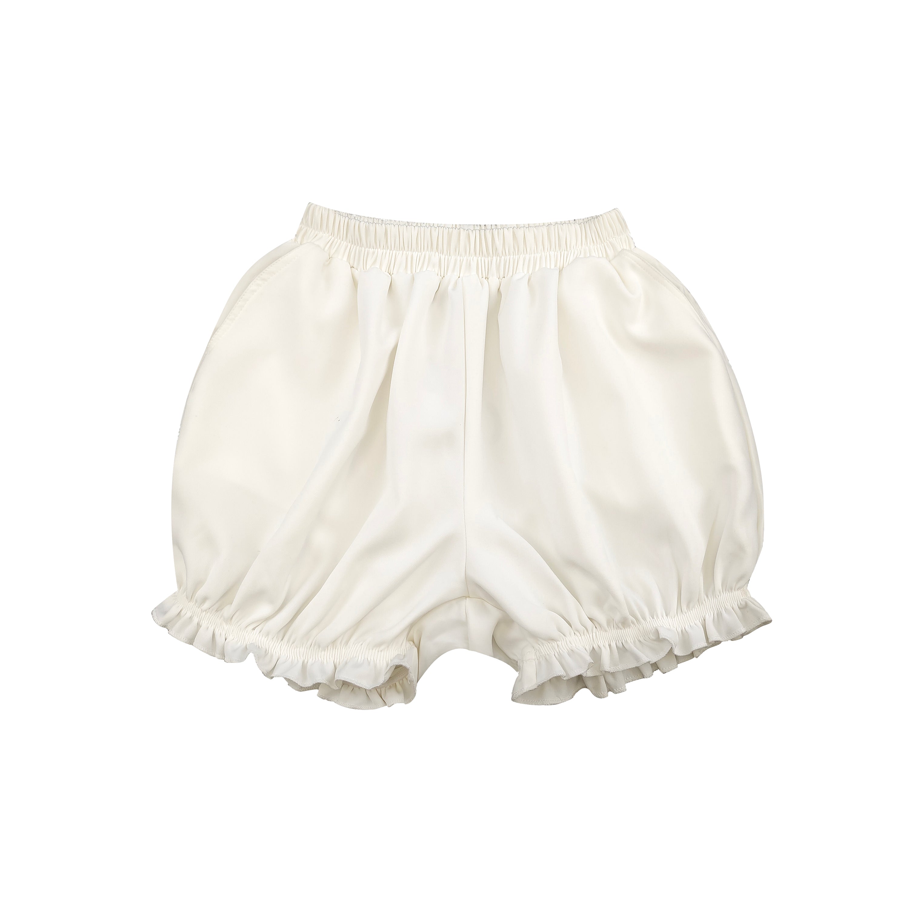 Kawaii Cartoon Face Bloomer Shorts Ruffle Hem White Cotton Pajama Style
