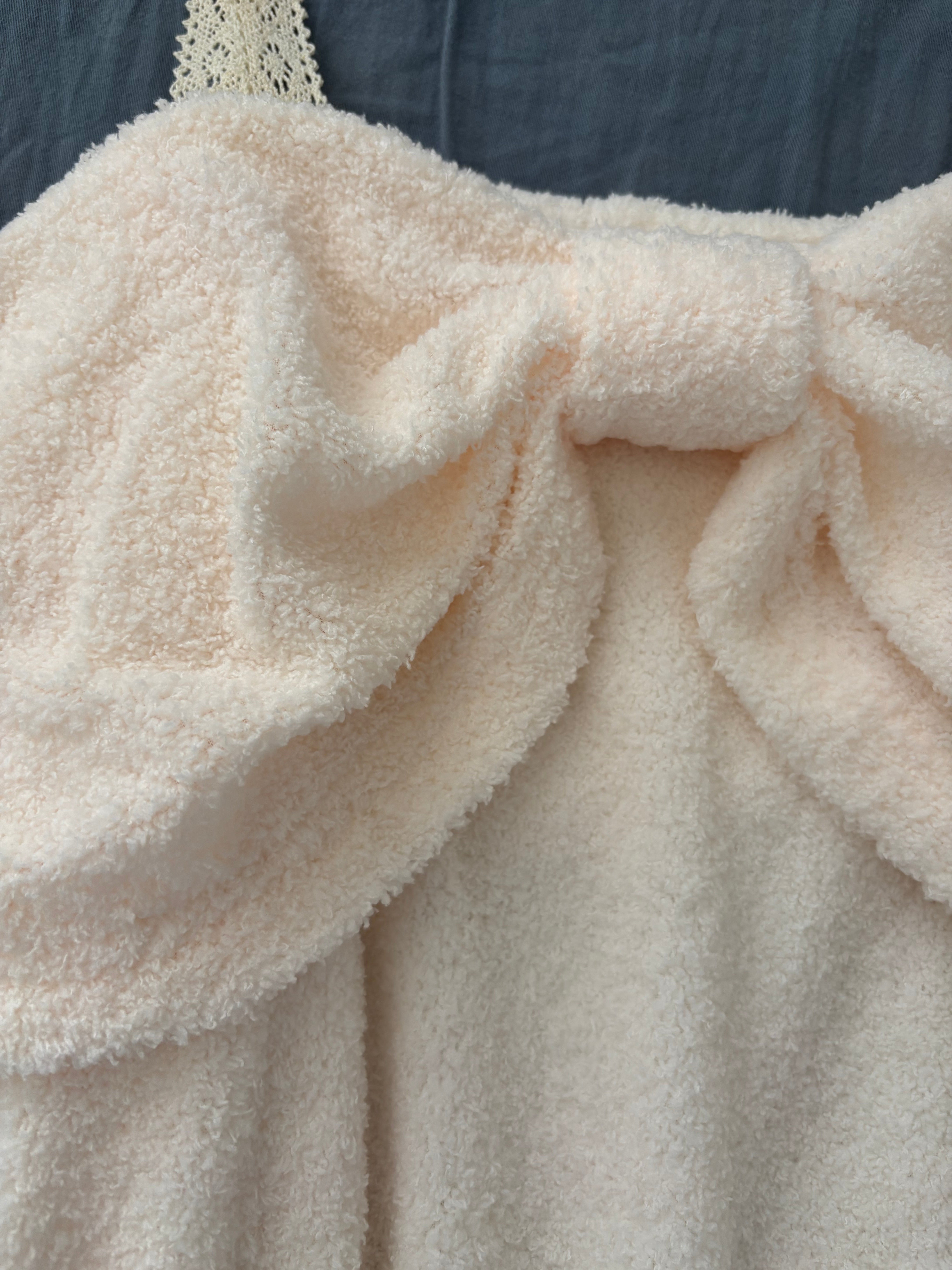 Cream white fluffy off-shoulder big bow pullover