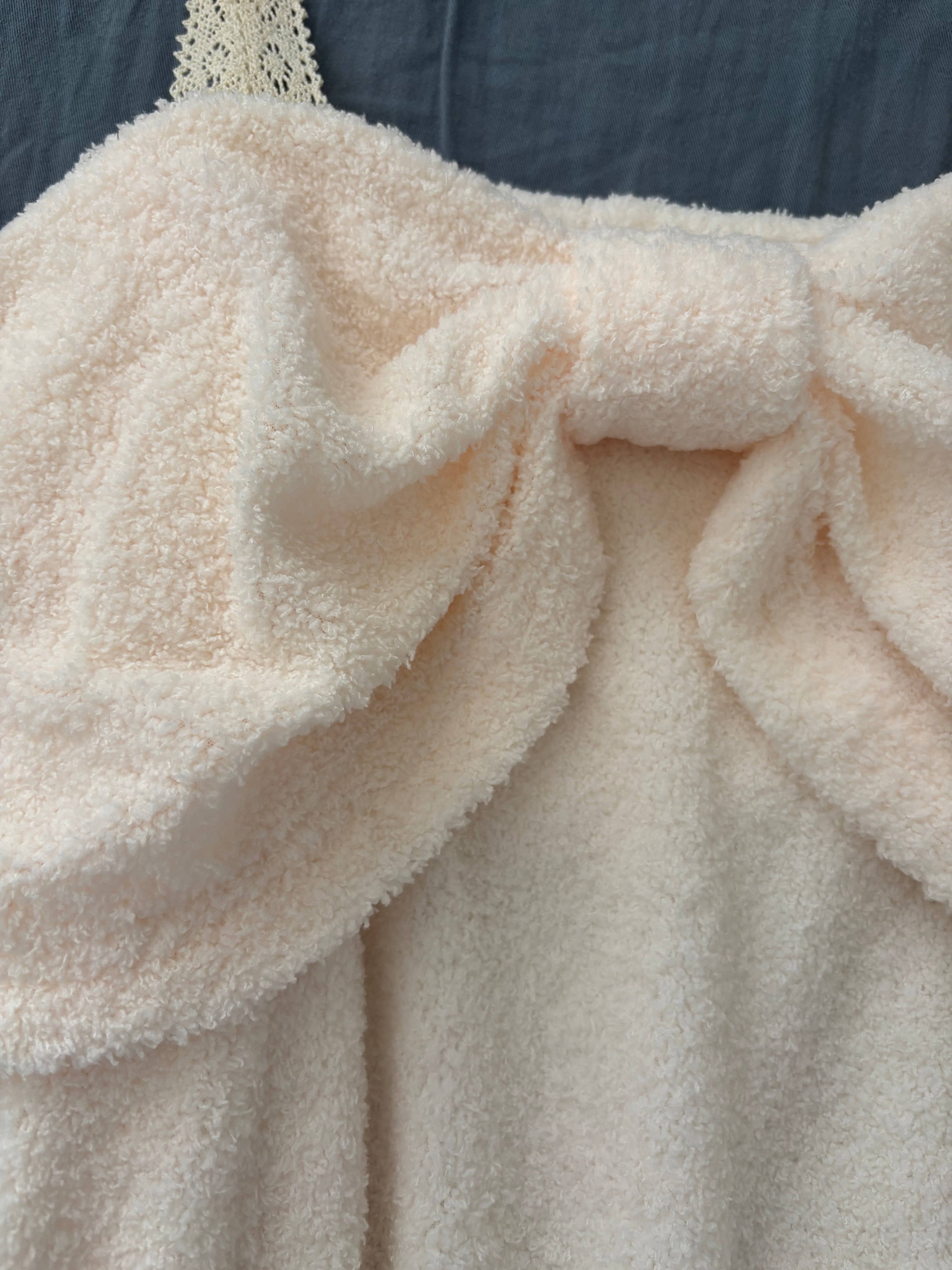 Cream white fluffy off-shoulder big bow pullover