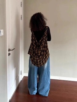 Street Fashion Teen Girl Cotton Tote Bag Cool Big Capacity Plaid Shoulder Bag For Female Student