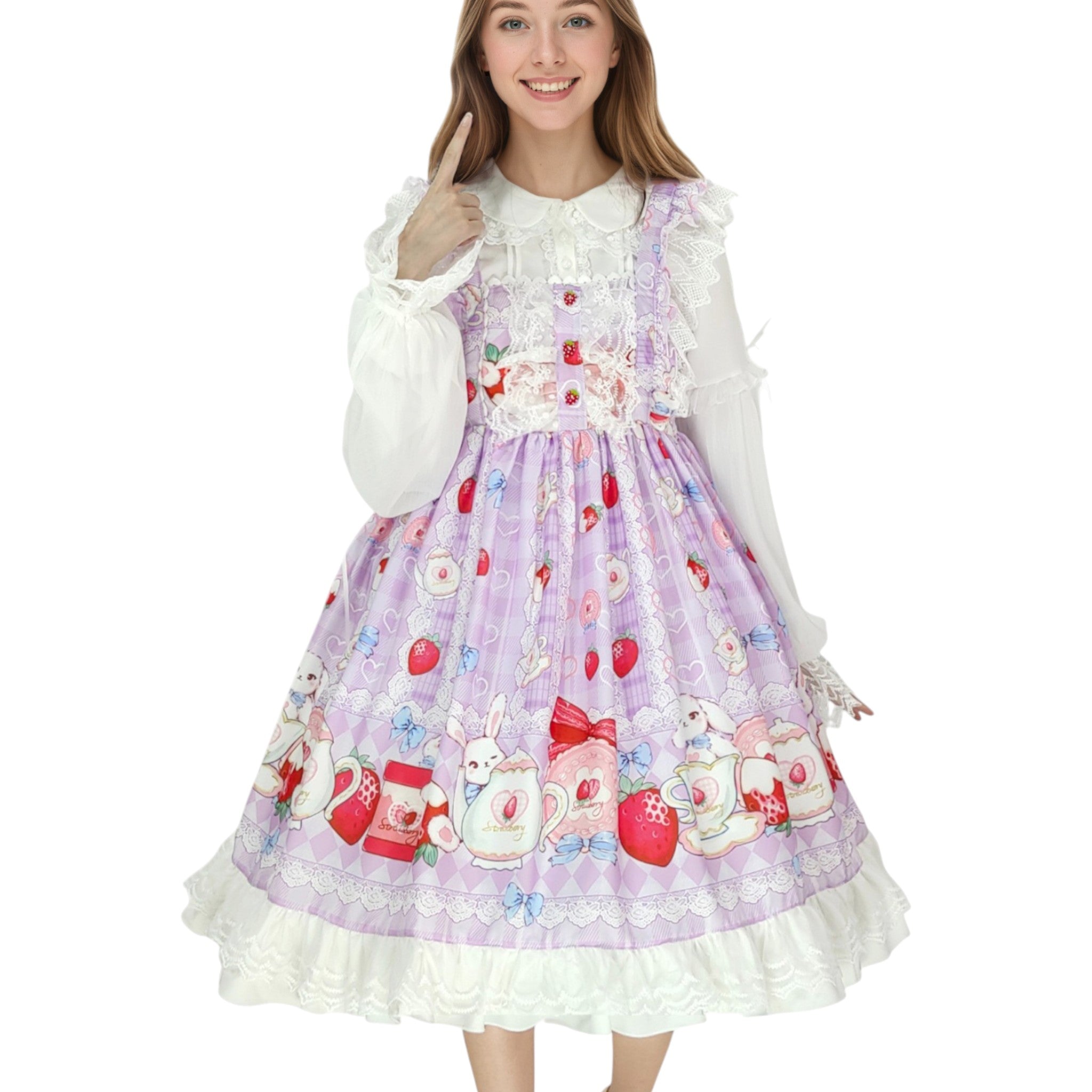 Women Girls Lolita Dress Lace Ruffle Frill Pleat Japanese Lovely Kawaii Cosplay Sweetheart Style