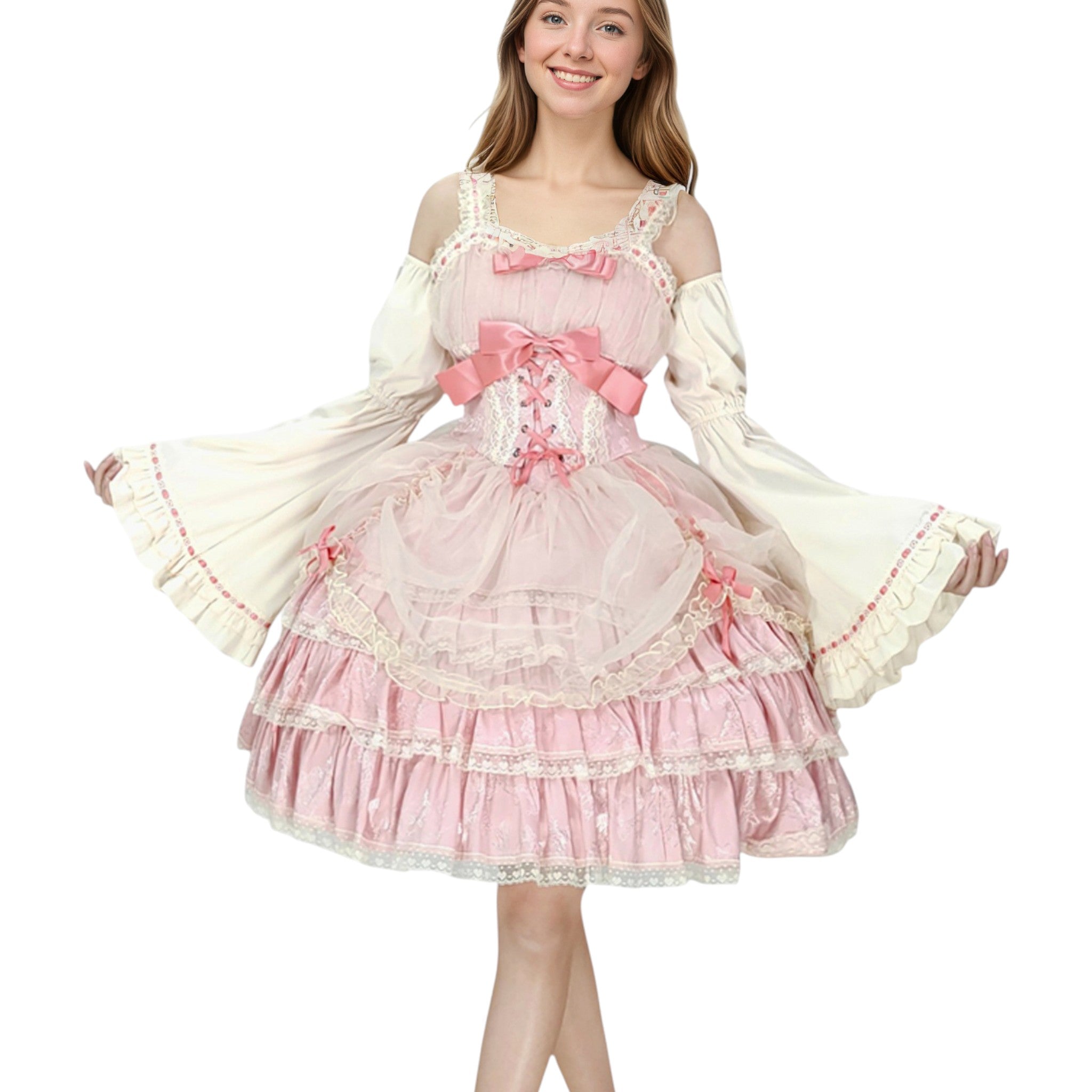 Elegant Lolita Ruffle Dress with Detachable Sleeves Lace Layered Cocktail Party Dress