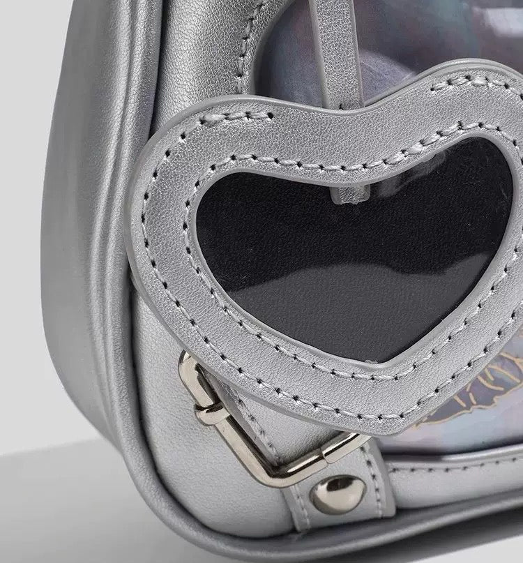 PU Ita Shoulder Bag Transparent Heart Display Gothic Y2K Anime Crossbody Handbag for Girls