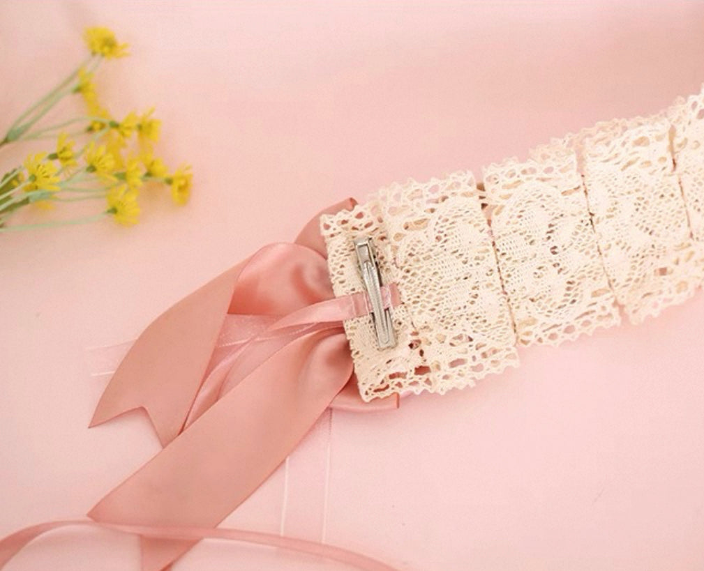 Cute Lolita Bear Ears Lace Headband Kawaii Bow Plush Animal Ear Headdress for Girls Cosplay