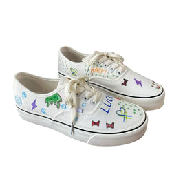 Hand-Painted Doodle Canvas Sneakers Cute Casual Unique Graffiti Flat Shoes for Women