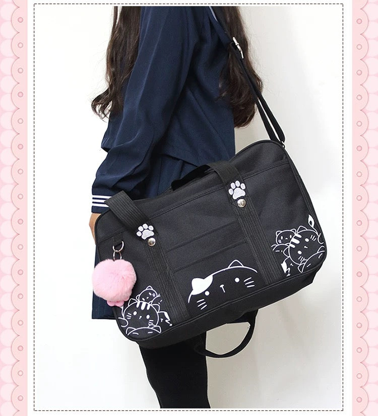 Kawaii Cat Paw Canvas Tote Bag Cute Japanese Style Shoulder Bag for Girls