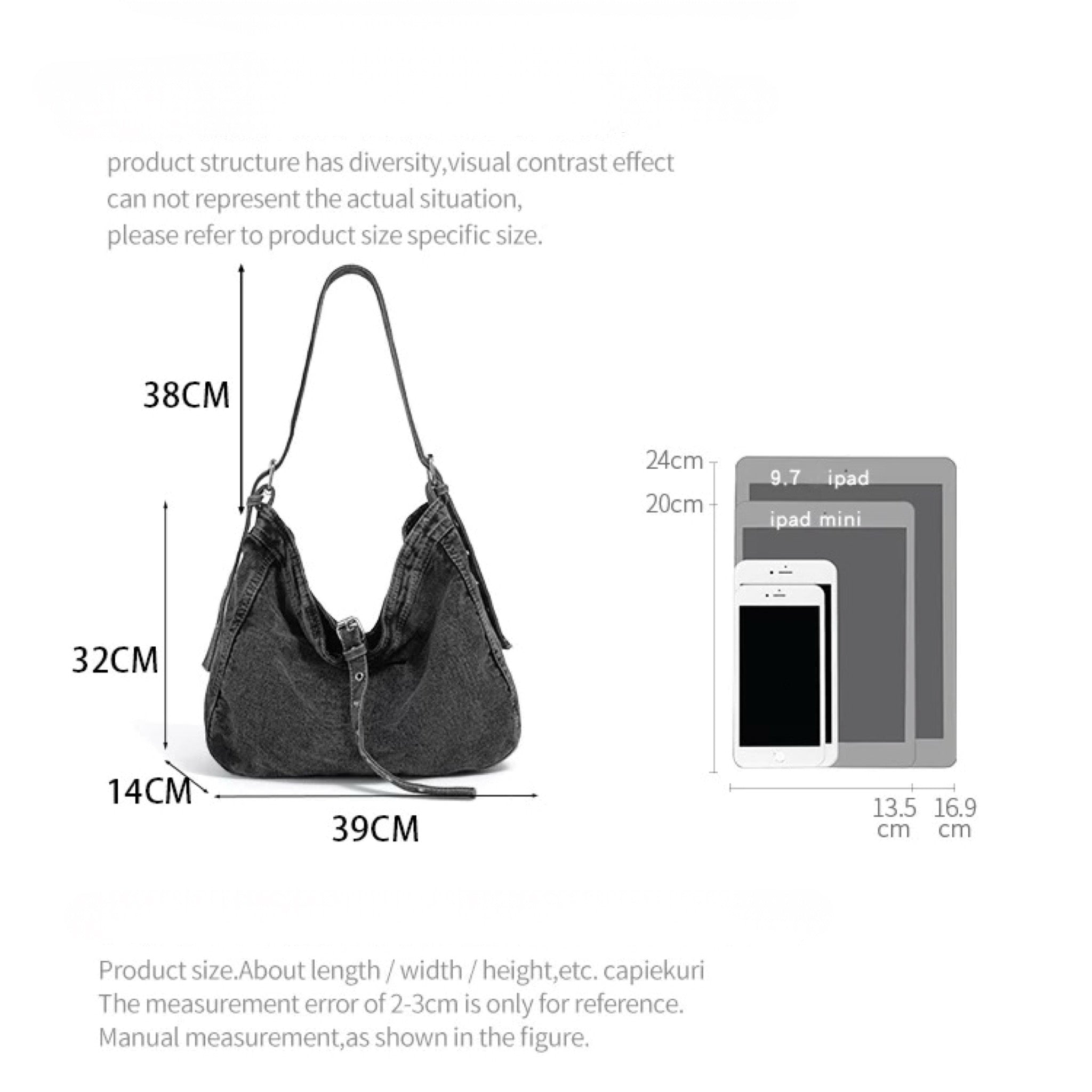 Washed Denim Tote Shoulder Bag Women Casual Slouchy Oversized Crossbody Handbag Large Capacity