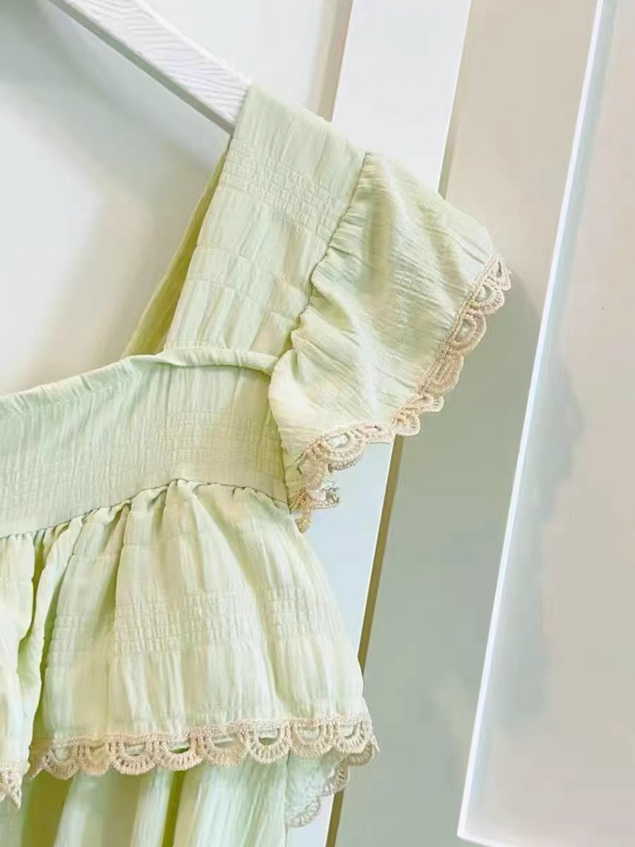 Sweet Cotton Princess Nightdress with Padding Summer Ruffle Sleep Dress for Girls Women