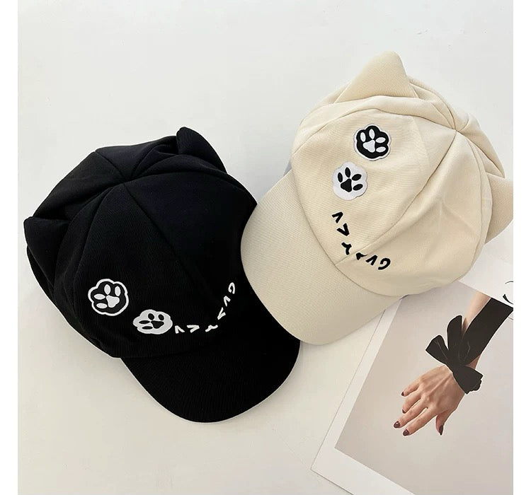 Kawaii Cat Ear Paw Embroidery Baseball Cap Japanese Y2K Style Adjustable Hat for Women